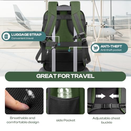 Image of 55L Laptop Back for Men, TSA-Approved Water-Resistant, Fits 18.4in, Green