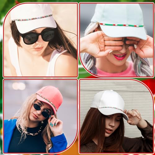 Image of Geyoga 9 Pcs Christmas Trucker Hat Chains Red Green Trucker Hat Charms Christmas Women Man Bill Decoration Detachable DIY Metal Chain for Xmas Mesh Baseball Cap