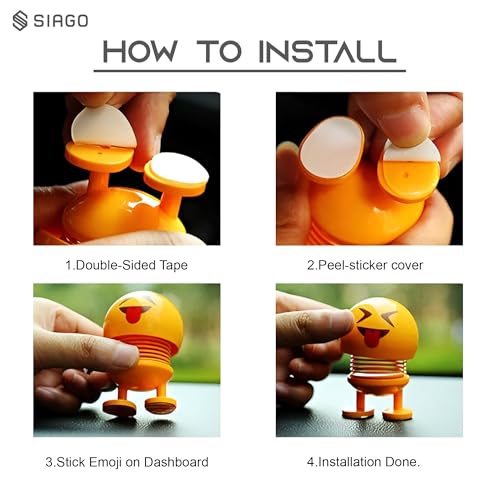Image of SIAGO SIA127 Spring Cute Smiley Doll Car Ornament | Bouncing Dashboard Decor with Cheerful Face | Interior Car Accessory for Men & Women (Yellow, Pack of 4)