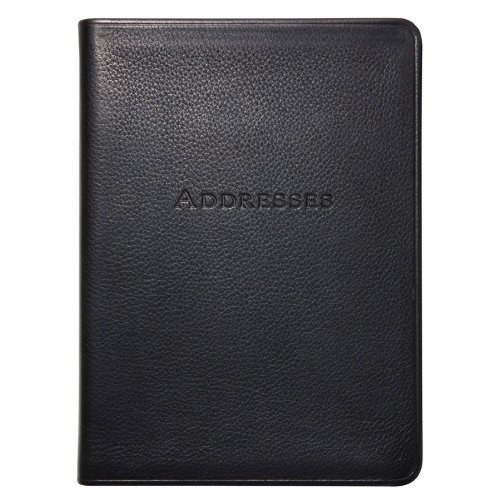 Graphic Image 7 Inch Leather Bound Desk Address Book, Genuine Calfskin Leather, 1,400 Entries, Black