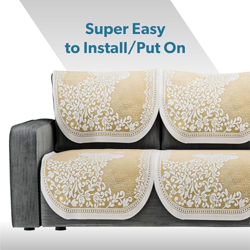 Image of Kuber Industries (Set of 4) Stylish & Durable Cotton Sofa Covers 2 Seater | Washable Sofa Protector /Mat & Slipcover for Hall, Living Room & Office | Peocock Design - Cream