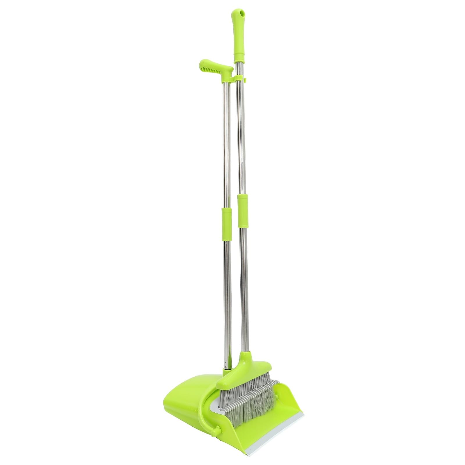 TIDTALEO Juego de Escoba y Recogedor Hogar, Acero Inoxidable, Color Verde, Kit de Limpieza Compacto Mango Largo, Herramienta de Escoba Casera para Interiores y Pisos, Recogedor de Basura