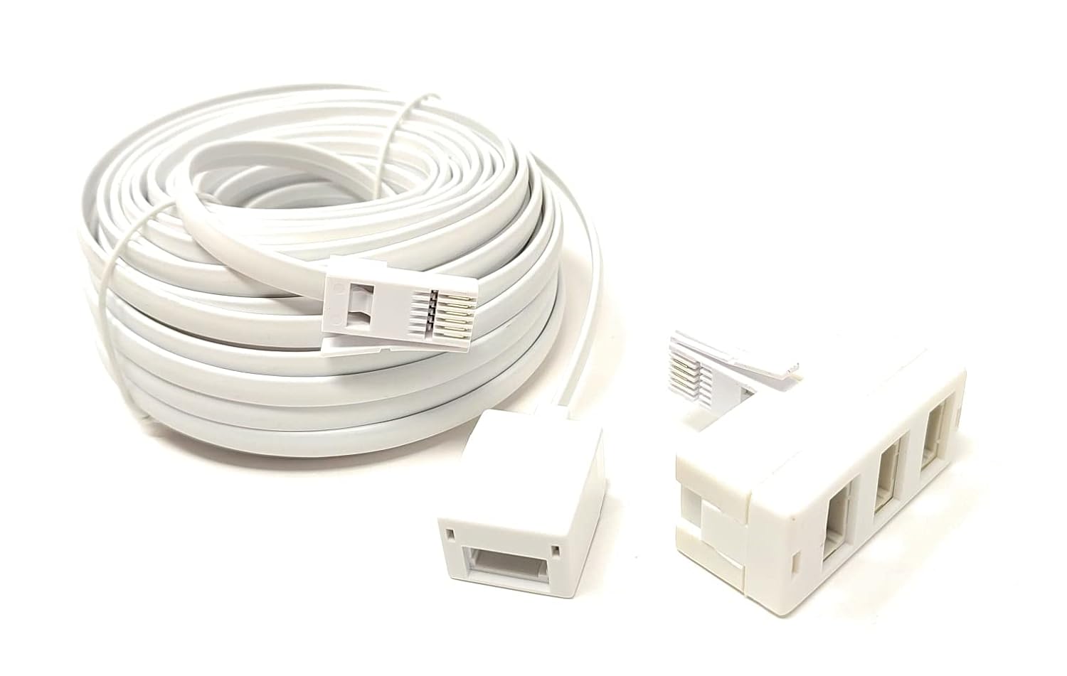 MainCore 15m 2in1 long White BT Telephone Extension Cable Lead & 3 Way