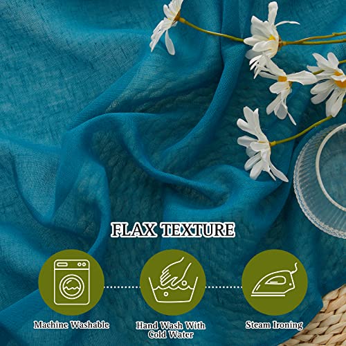 NICETOWN Linen Sheer Bedroom Curtains 72 inch Long, Grommet Top Casual Flax Semi Sheer Window Drapes Privacy with Light Filtering for Living Room, W52 x L72, Peacock Green, Set of 2