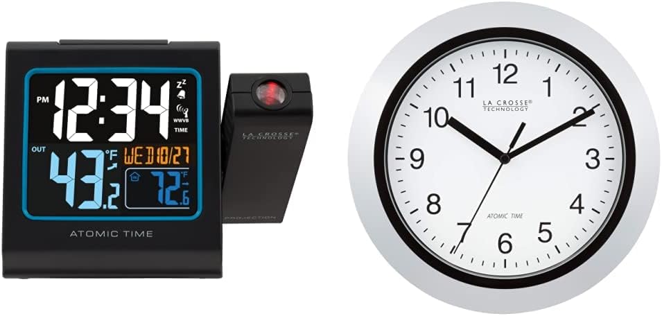 La Crosse Technology Color Projection Alarm Clock with Indoor/Outdoor Temperature & Charging USB Port, Wireless, Backlit, Black, 616-146