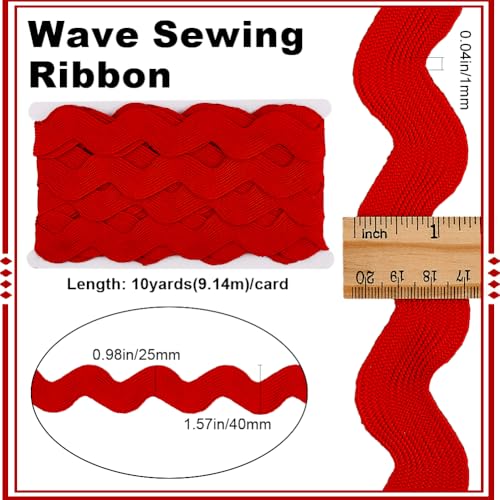 GORGECRAFT 10 Yard 40mm Large Christmas Red Wave Bending Fringe Trim Ribbon Jumbo Rick Rack Wavy Edge Ribbon RIC Rac Fabric Trim Zig Zag for Sewing Making Wedding Dress Party Gift Wrapping - Image 2