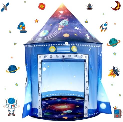 Rocket Ship Kids Tent, Pop Up Play Tent for Boys,Indoor Outdoor Games Spaceship Playhouse Tent.Best Birthday Gift for Age 3+ Boys Girls Toddler Baby