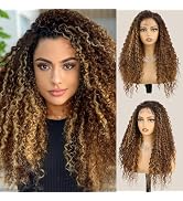 Ombre Blonde Synthetic Lace Front Wig 24 inch Brown Highlight 13x4 HD Long Curly Wavy Lace Front ...