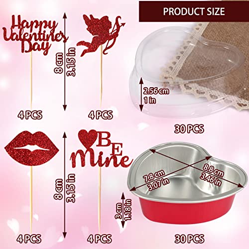 30 Pcs Aluminum Foil Heart Cake Pan, Valentine Disposable Mini Cake Pans With Lids 100 Ml/ 3.4 Oz, Cupcake Baking Cups Ramekins Containers For Mother's Day Valentine Birthday Wedding Baking Supplies #TOP1