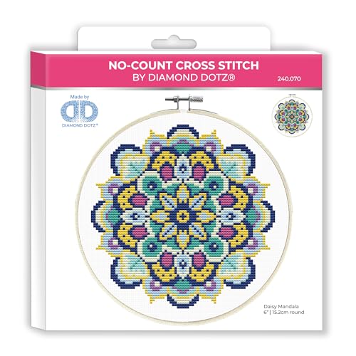Image of DIAMOND DOTZ Daisy Mandala - Stamped Cross Stitch Kit for Adults, Counted Cross Stitch Patterns, Easy-to-Follow Design, Perfect for Beginners and Experts