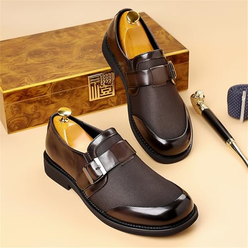 Men's Breathable Mesh Polished Leather Slip On Loafers with Monk Buckle Lightweight Non Slip Round Toe Business Formal Casual Soft Shoes for Office Weddings Parties Urban Gentleman Style2