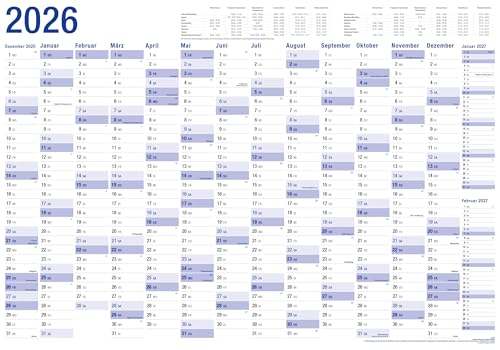 Yohmoe® XXL Wandkalender 2026 groß (98 x 68 cm) GEFALZT in Poster Größe. Querformat, gefaltet - Kalender 2026 Wandkalender