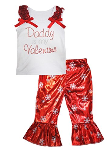 Cadeau papa fille ensemble saint valentin en coton blanc avec pantalon imprimé neige 1-8 ans
