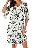 Actcat Women's Summer Dresses Casual 2023 Loose 3/4 Sleeve A-Line Shift Dress Wedding Guest Dresses,Floral Ink Rose,Medium