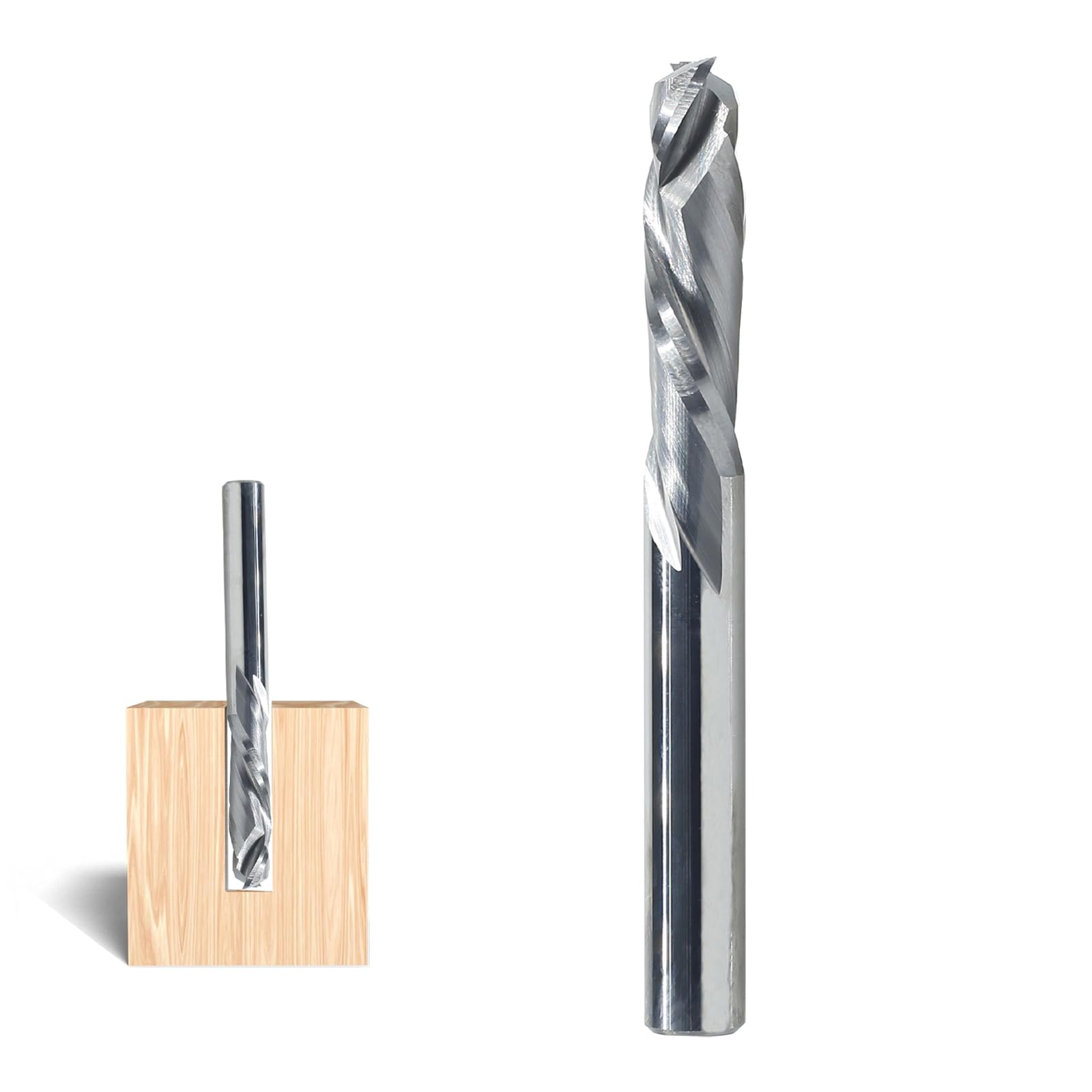 AKYLIN Spiral Groove Cutter 8 mm Shank, Up & Down Compression Cut CNC Solid Carbide Spiral Cutter for Router, 8 mm with Cutting Diameter, 32 mm Cutting Length Wood Cutter for Cutting Wood