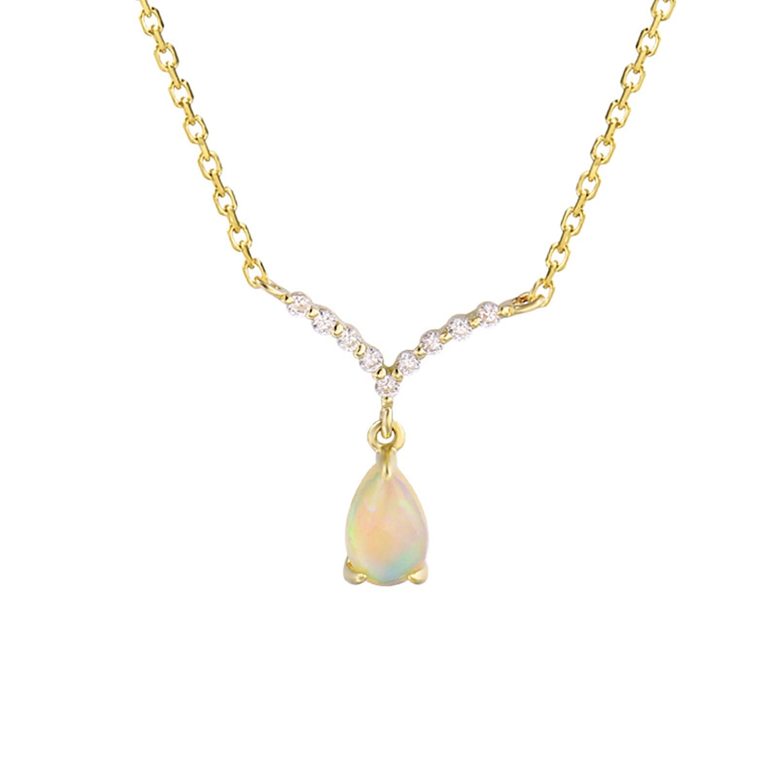 Epinki Collana Ciondolo, Collana Donna Oro 18K Lacrima Opale Multicolore con Diamante Bianco Rotonda Gioielli Catena 45CM