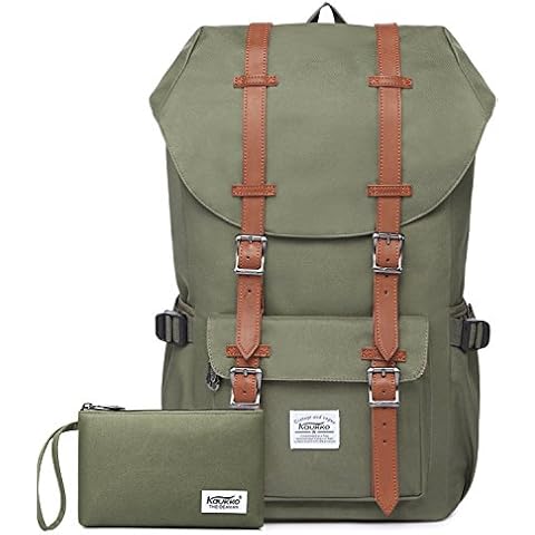 KAUKKO Rucksack Studenten Backpack 17 Zoll für 15" Notebook Lässiger Daypacks Schüler Bag Wandern Casual Daypack, 47 cm, 22.4 liters, Green (Nylon Army) Cover