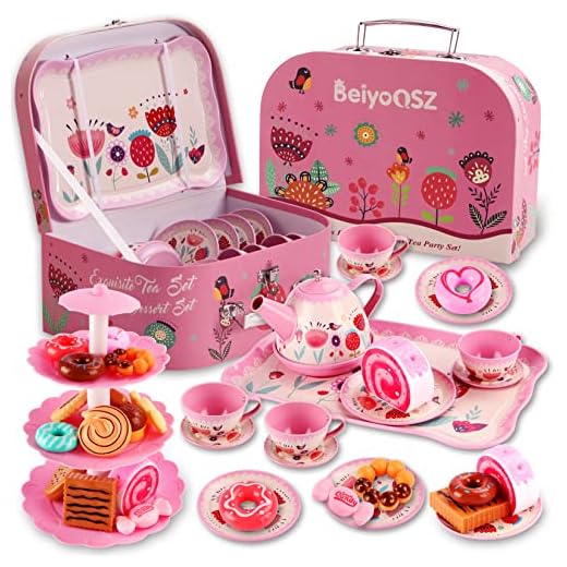 Tea Party Set for Little Girls, Princess Tea Time Toy with Food Sweet Treats Playset Carrying Case, Tea Set Birthday Gift Toys for 3 4 5 6 7 8 Year Old Girls Todler