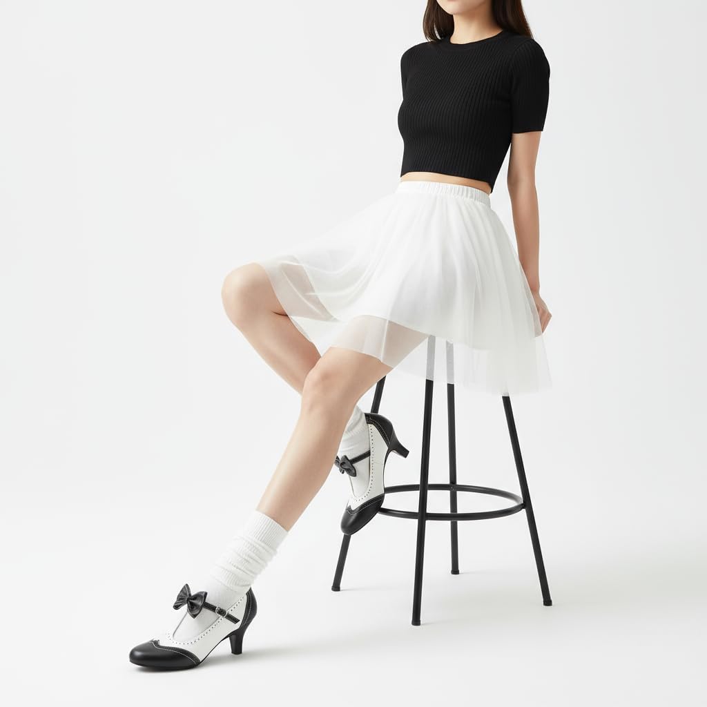Women's Mary Jane Oxford Pumps Retro Low Kitten Heels, T-Strap Round Toe Bow Dress Shoes, Colorblock Comfortable Heels for Work Party Wedding