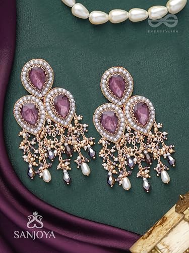 Image of SANJOYA by EVERSTYLISH Embroidered Earrings for Women | Pastel Stone & Beaded Dangler Earrings | Ethnic Jewelry for Weddings, Festivals & Special Occasions