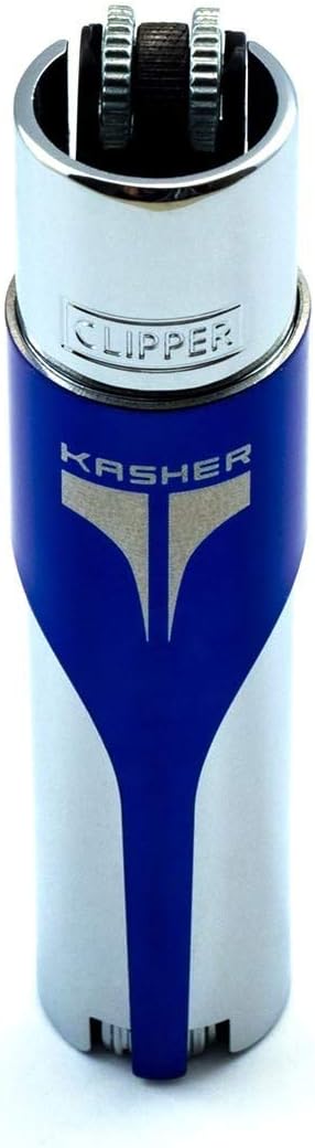Kasher’s Metallic Lighter Combo - Refillable Metal Lighter & Kasher Case - Pipe Cleaner, Cutter (Blue)
