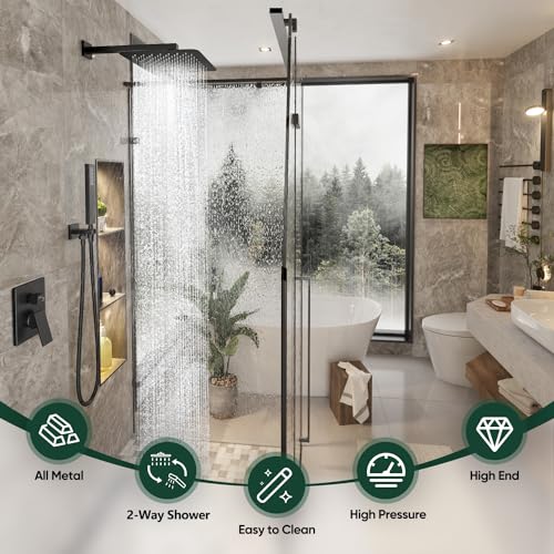 Image of Gabrylly Shower System, Black Shower Faucet Set with 10 inch Rain Shower head and Handle Set, All Metal Shower Heads with Handheld Spray Combo, Wall Mounted Shower Fixtures with Shower Valve, Matte Black