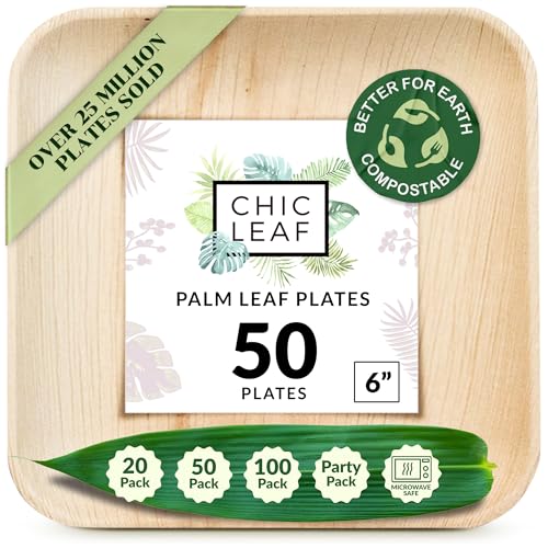 Chic Leaf Palm Leaf Square Plates (50) - 6 Inch, Compostable and Biodegradable Eco Friendly Plates Disposable Better Than Plastic Plates - Heavy-Duty, Party Plates Dinnerware Set Chic Leaf Palm Leaf Square Plates (50) - 6 Inch, Compostable and Biodegradable Eco Friendly Plates Disposable Better Than Plastic Plates - Heavy-Duty, Party Plates Dinnerware Set