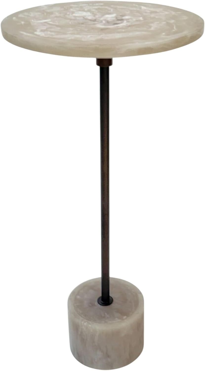 Carolina Chair & Table Solace Round Accent Table - Resin Top and Iron Frame Pedestal Base Table Antique Copper Finish Compact Modern Furniture for Bedroom, Living Room (White)