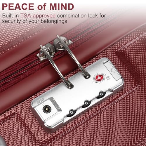 Kono 4 Piece Luggage Sets Lightweight with Spinner Wheels TSA Lock Hardside Travel Rolling Suitcases 20in 24in 28in Carry on and 12in Mini Cosmetic Case Burgundy - Image 4