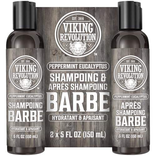 Viking Revolution - Shampoing Barbe Homme & Après Shampooing Barbe Homme - Huile d'Argan & de Jojoba - Adoucit & Renforce - Parfum Menthe Poivrée &...