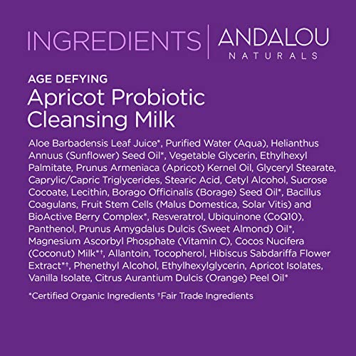 Andalou Naturals 25100 Probiotic Cleansing Milk, Apricot Facial Cleanser For Dry, Dehydrated Skin, Gentle Makeup Remover, Hydrating Anti Aging Face Wash thumb #6
