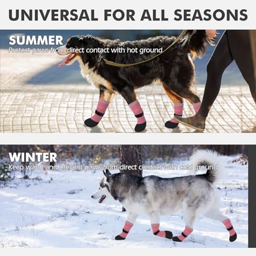 Image of Mihachi Anti Slip Dog Socks, Dog Boots for Hardwood Floors Prevent Licking, Traction Control Waterproof Rubber Sole Paw Protectors for Small Medium Large Dogs, Pink Large