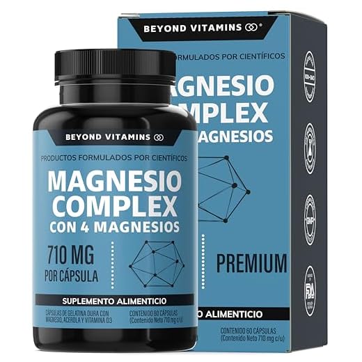 Beyond Vitamins | Magnesio Complex | CON 4 MAGNESIOS: Citrato, Glicinato, Gluconato y Óxido de Magnesio| 710 mg Puro por Cápsula | Suplemento Alimenticio Sin Rellenos-60 cápsulas
