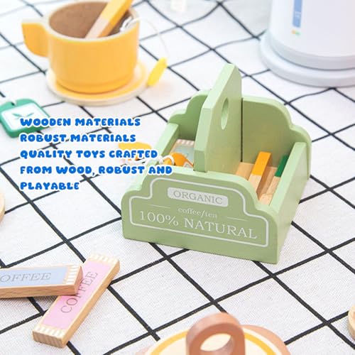 Service à thé en bois durable avec support et cuillère pour enfants