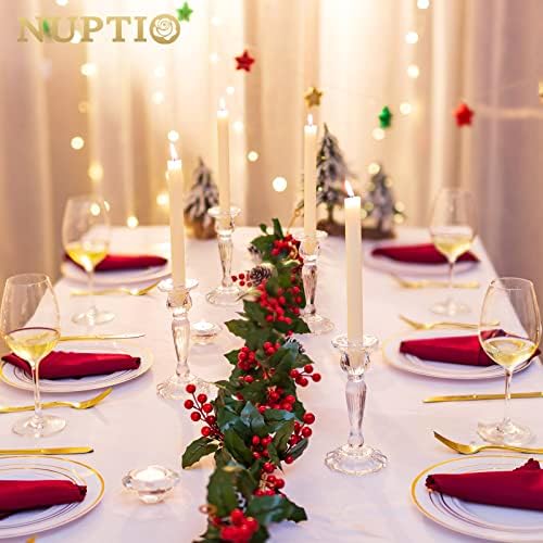 Nuptio Glass Taper Candle Holder: Set of 2 Clear Candle Holders for Candlestick, Tapered Candles & Holders for Long Candles Stick Tall Wedding Birthday Party Dinner Table Centerpieces Decorations