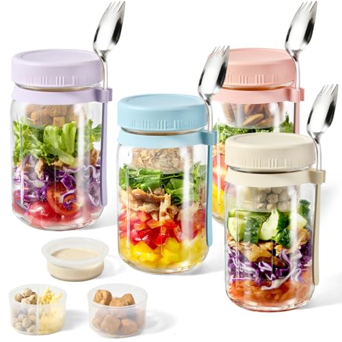 BLAZPATH 4 Pack Glass Salad Mason Jars with Dressing Cup