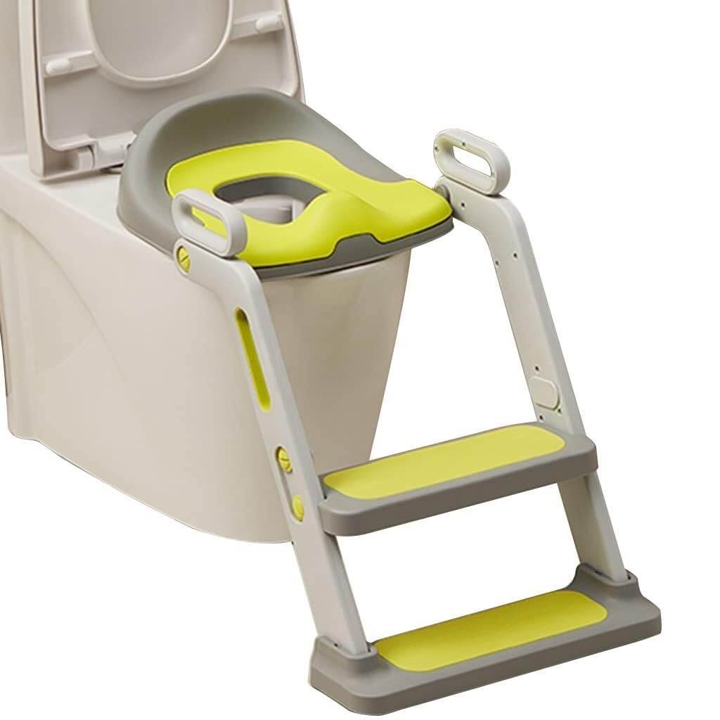 Adjustable Potty Training Seat with Ladder for Boys & Girls, Foldable Toilet Chair with PU Cushion, 40kg Load