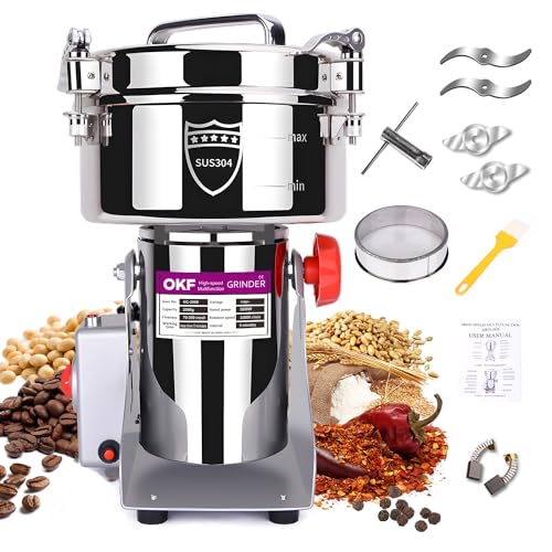 2000g Stainless Steel Grain Mill with High-Speed Grinder