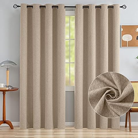 CUCRAF Linen Textured Blackout Curtains 96 Inches Long for Bedroom / Living Room, 100% Total Blackout Thermal Insulated Room Darkening Window Curtain Drapes, 2 Panels, Linen Color Cover