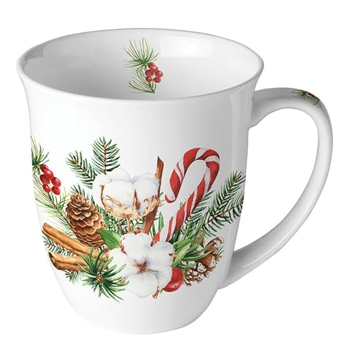 Ambiente Tasse en porcelaine d'environ 400 ml Tasse en porcelaine pour thé ou café Automne Hiver Noël Arrangement de Noël