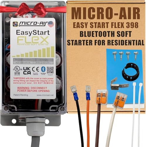 MICRO-AIR EasyStart FLEX 398 - Bluetooth Soft Start Kit for Home Air Conditioner, RV & Commercial Use, Works with Generators, Reduces Power Surge, Efficient Start-Up - Up to 6 Tons w/Installation Kit