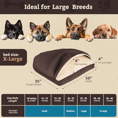 Image of Snoozer Rectangle Cozy Cave Dog Bed, Hooded Dog Bed, Hot Fudge (XL)