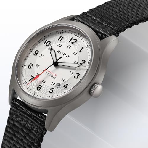 Image of BERNY Automatic Titanium Watch for Men 10ATM Waterproof Men's Field Watch Super Luminous Male Analog Mechanical Military Wrist Watch AR Sapphire Crystal Date Calendar Birthday Present