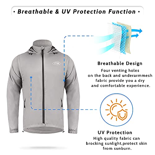 Dooy Men's Cycling Bike Jacket Windproof Vest Lightweight Running Jacket High Visibility Windbreaker With Detachable Sleeves(Grey,Large) #TOP4