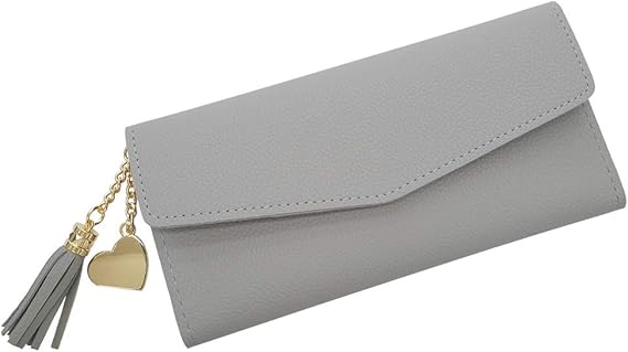 Amazon Co Jp 長財布 レディース 大容量 レザー 革 皮 Puレザー 可愛い 柔らかい チャーム タッセル チェーン ソフトレザーウォレット グレー シューズ バッグ
