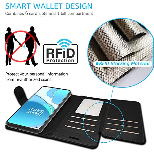 Coveron Wallet Pouch Designed For Oneplus 9 Pro Leather Case, Rfid Blocking Flip Folio Stand Phone Cover - Black #TOP4