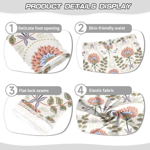 Romantic Boho Floral Pattern Girls Leggings,Workout Leggings for Girls Toddler Athletic Leggings Size for 3-10T3