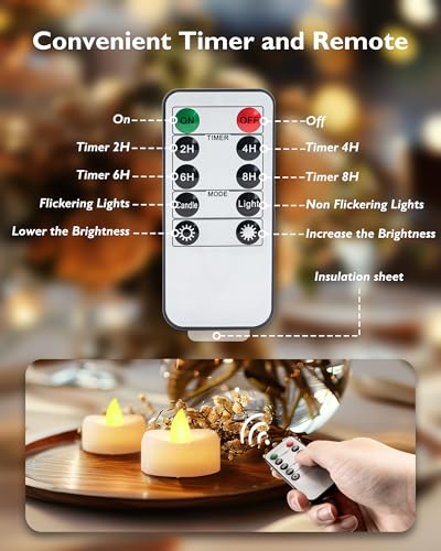 Image of merrynights 24Pcs Remote Control LED Tea Lights,2 /4 /6 /8H Timer,400+Hours