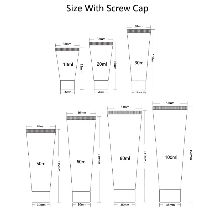 50PCS Empty Refill White Plastic Cosmetic Lotion Tubes Bottles Shampoo Facial Cleanser Makeup Sample Soft Container Tube Bottle Vial Jar Pot Case With Flip Cap/Screw Cap (80ml,Screw Cap)