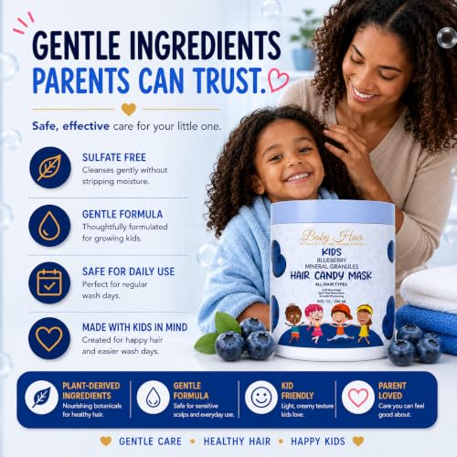 Image of BABY HAIR - Blueberry Mineral Toddler Shampoo /Body Wash, Conditioner, and Hair Mask Set, Sulfate-Free Shampoo and Conditioner with Strawberry & Blueberry Oil, Detangling Shampoo for Kids, 10 fl.oz.